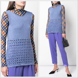 Voz Sleeveless Linen Knitted Top Blue One Size